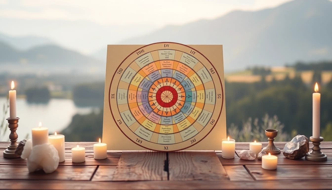 Analyze your destiny matrix with a visual representation of archetypes in a serene environment.
