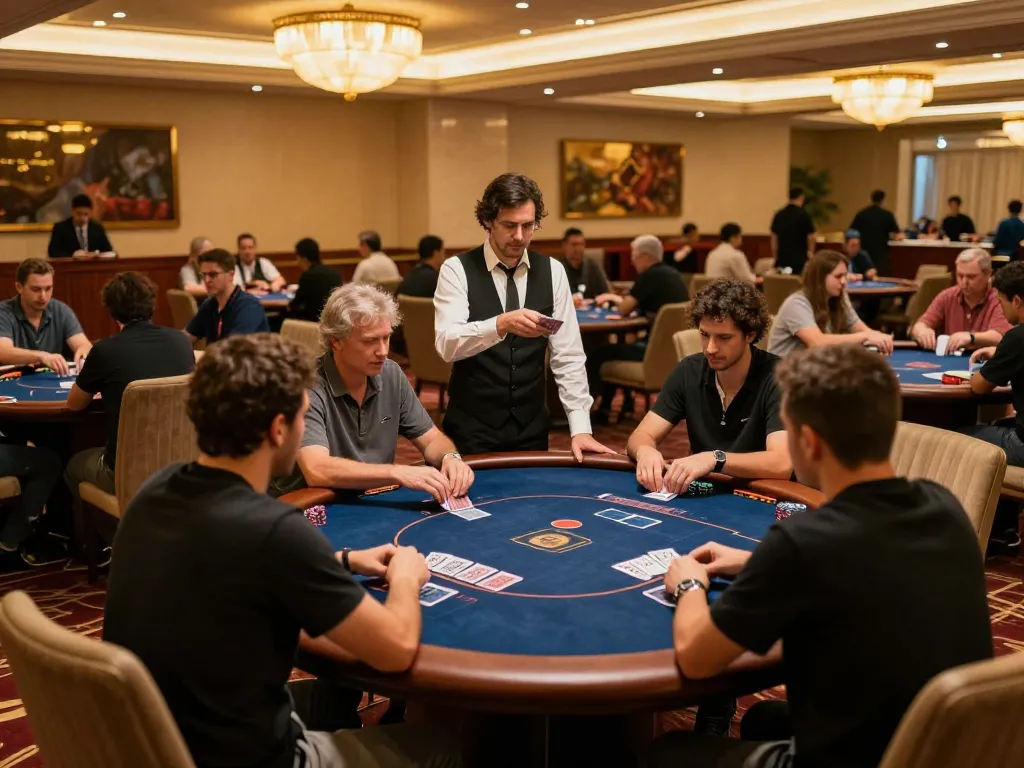 33CC nestled in a high-stakes poker room with players in action, dynamic dealer interactions, and luxurious casino ambiance.