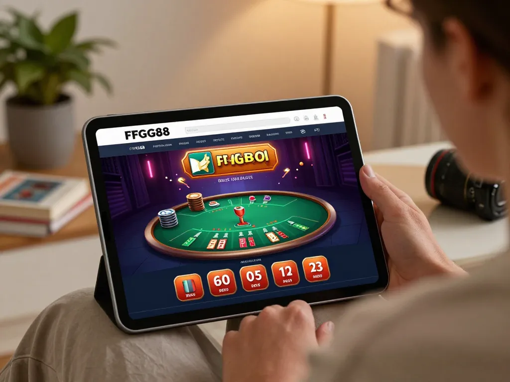Engaging in online gaming at nhà cái GG88 on a tablet, showcasing blackjack action.