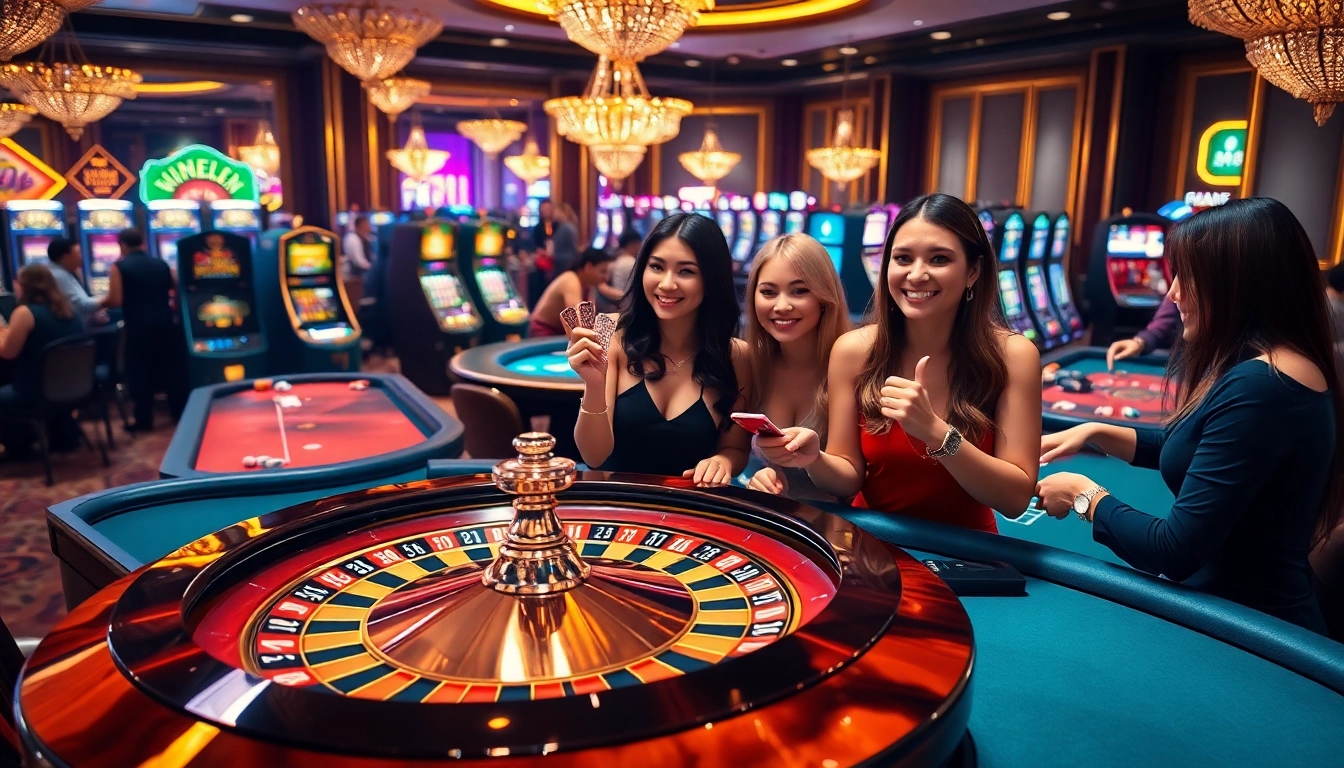 Win88 players celebrating at a vibrant casino table, capturing excitement and professionalism.
