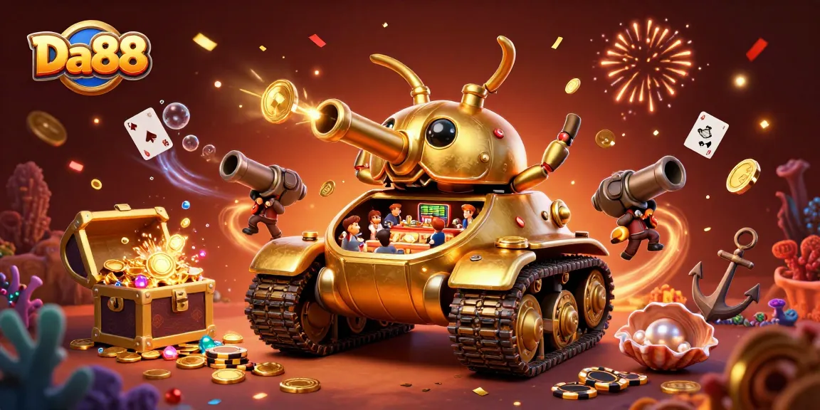 Spin the reels at Da88's vibrant casino with a golden beetle tank and dazzling treasures.