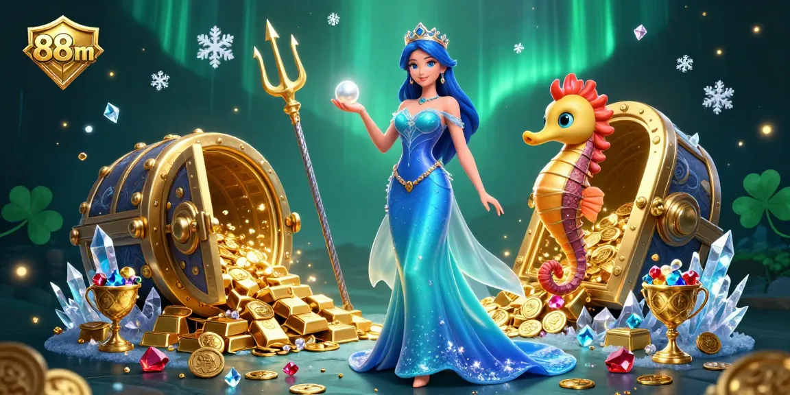Experience the thrill of 88m casino action with a stunning underwater treasure scene featuring captivating characters.