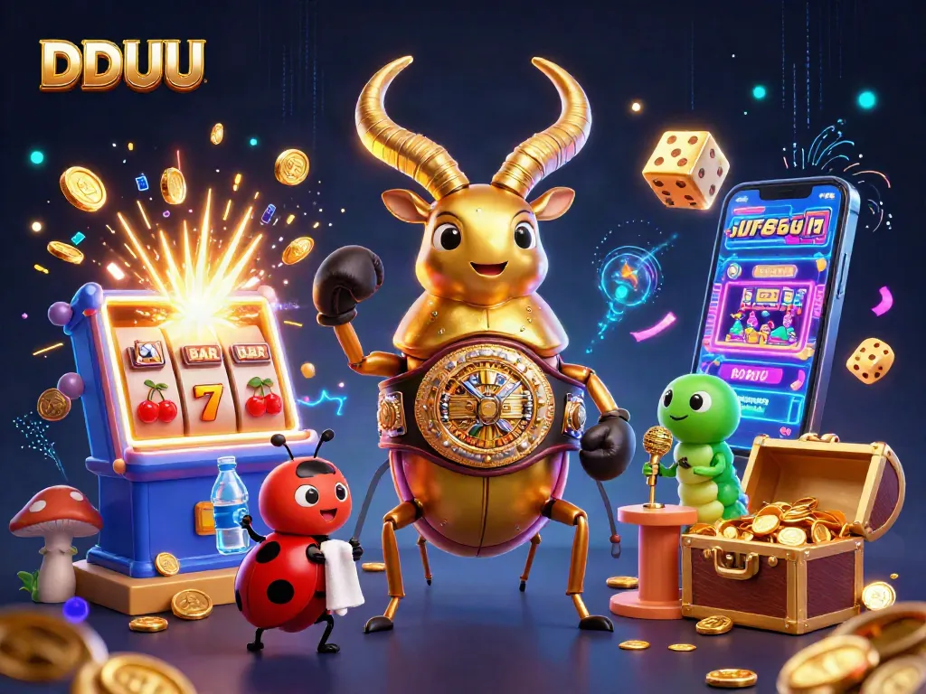 Win big with DDUU at the vibrant gaming arena showcasing thrilling casino action and dynamic characters.