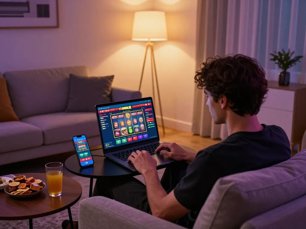 Engaging mk8 online gaming session showcases a player immersed in the virtual casino action on their laptop.