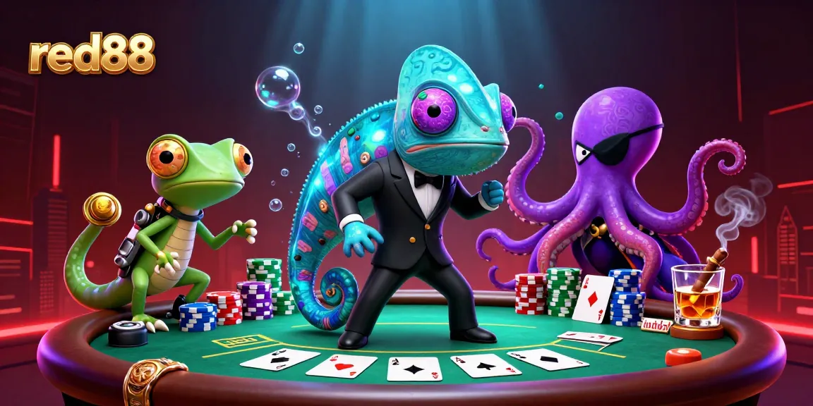 Experience thrilling poker gameplay with red88 in a vibrant 3D casino scene.
