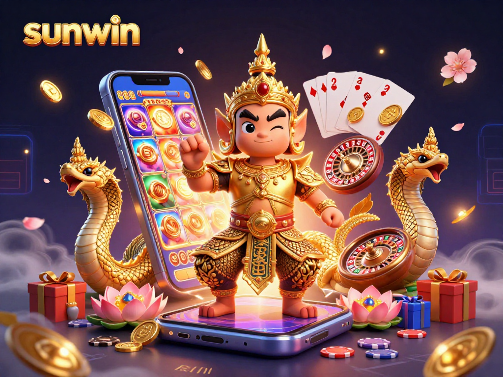 Experience the excitement of sunwin's slot games with vibrant characters and casino graphics.