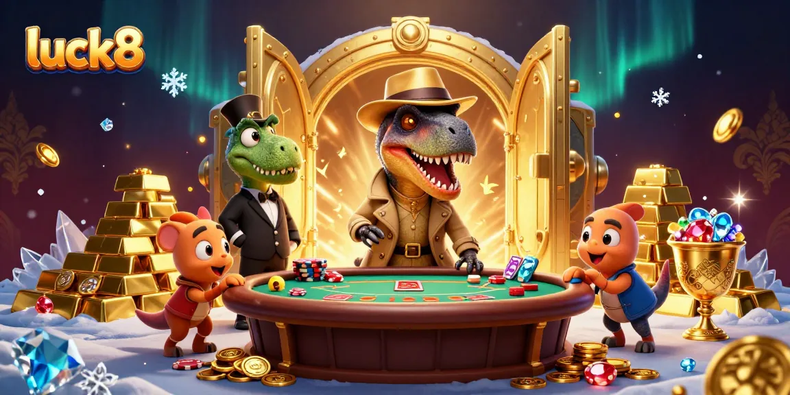 Experience thrilling gameplay with luck8 at a bustling blackjack table featuring vibrant casino characters.