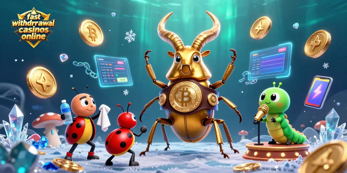Experience fast withdrawal casinos online with vibrant 3D illustration showcasing a unique beetle boxing match.
