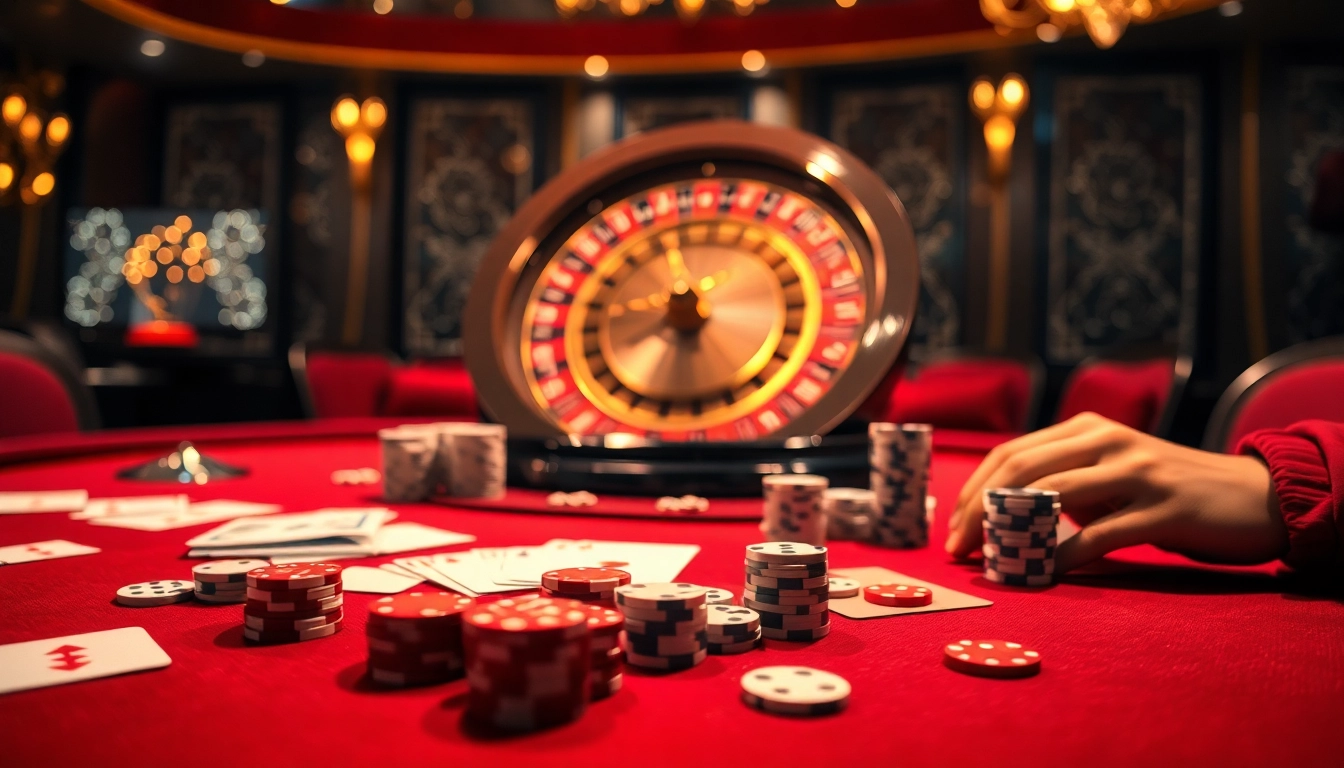 A dynamic casino scene showcasing players engaging with alo789's premium game offerings at a vibrant gambling table.