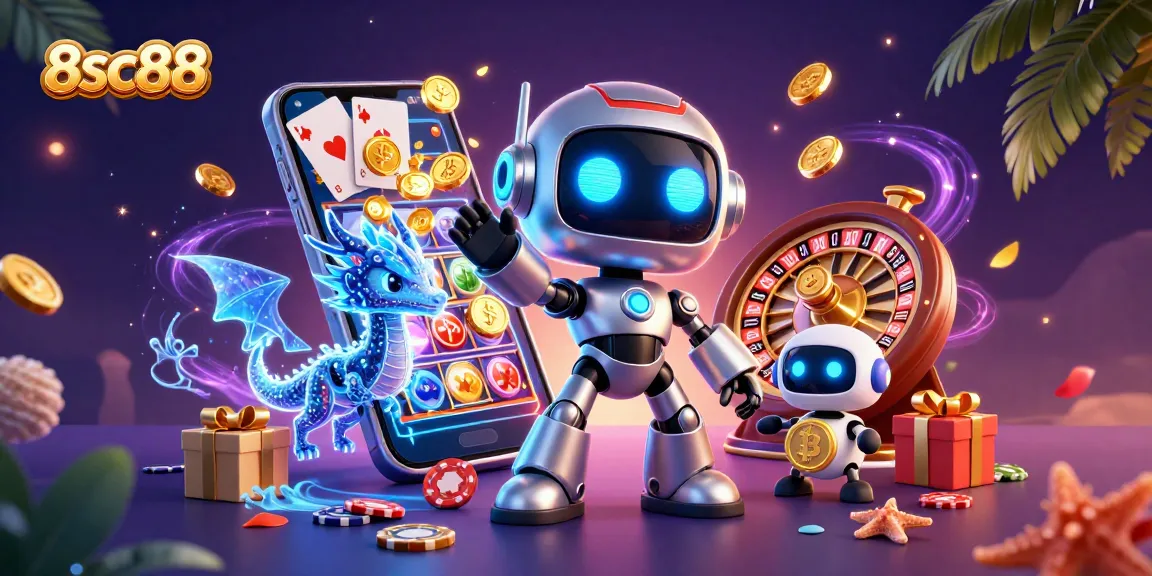 Engage in thrilling gameplay with 8sc88's vibrant 3D digital illustration showcasing casino excitement.