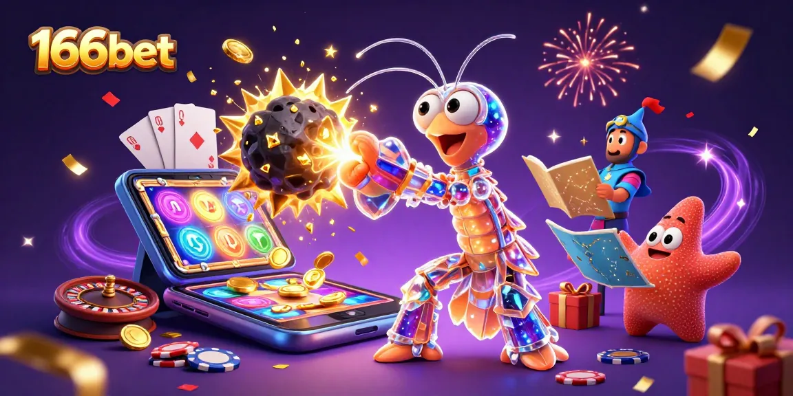Experience the excitement of 166bet with a vibrant scene of gambling elements, featuring a galactic samurai mantis shrimp.