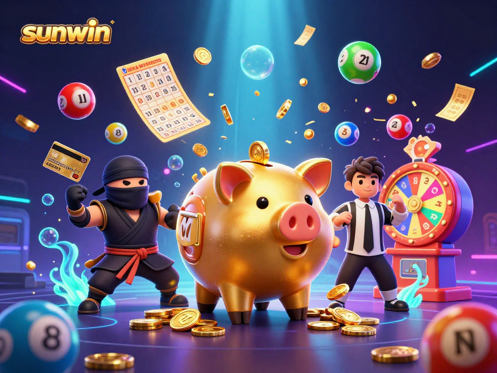 Experience the excitement at sunwin's dynamic casino with vibrant 3D characters and gaming elements.