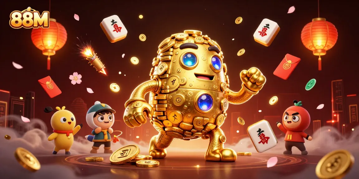 Experience the excitement of winning on 88M with a vibrant casino-themed illustration.