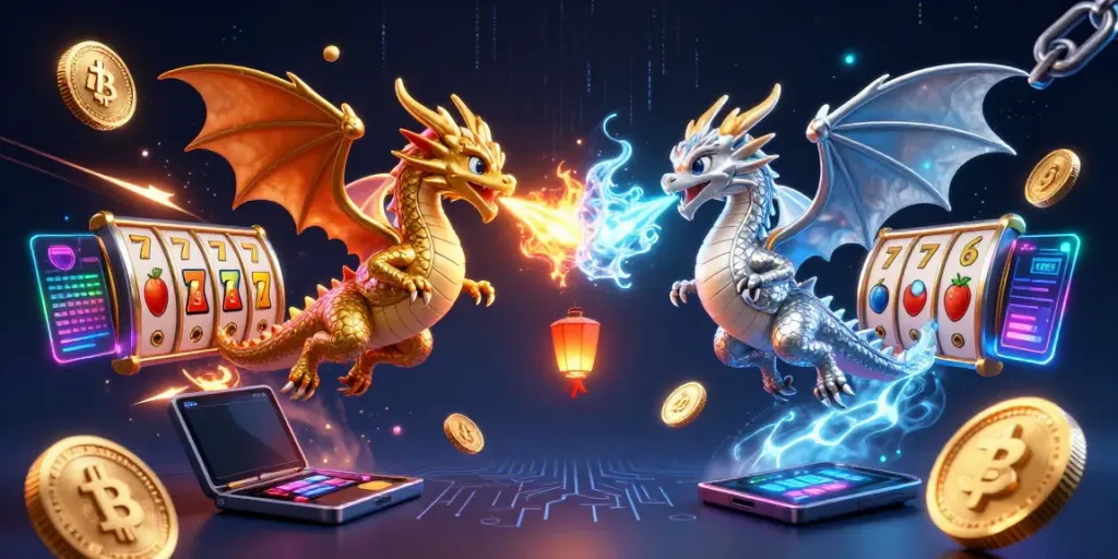 Experience the excitement of 75W casino adventures with twin dragons in a vibrant digital scene.