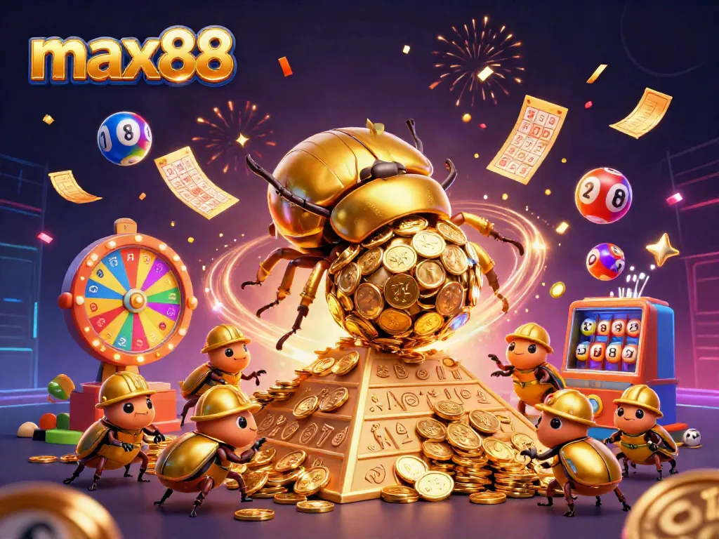 Experience the vibrant world of max88 with a golden beetle and exciting casino elements.