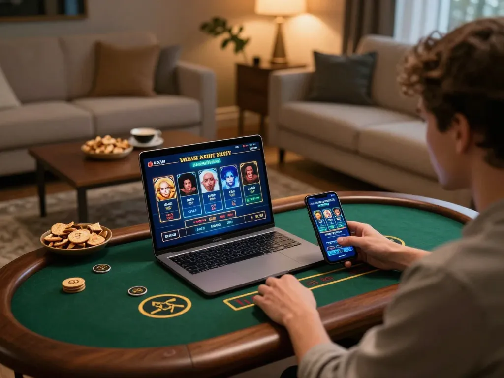 Experience the excitement of 789win link mới with online gaming at home, displaying player engagement with casino games.
