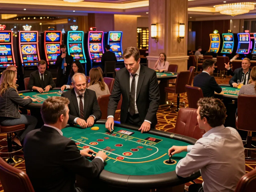 Experience the excitement of Nohu90 with players celebrating big wins at vibrant casino tables.
