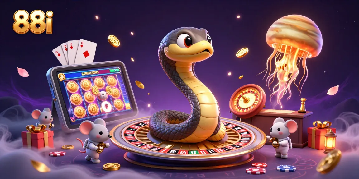 Experience the excitement at 88i with vibrant 3D illustration featuring gaming and betting elements.