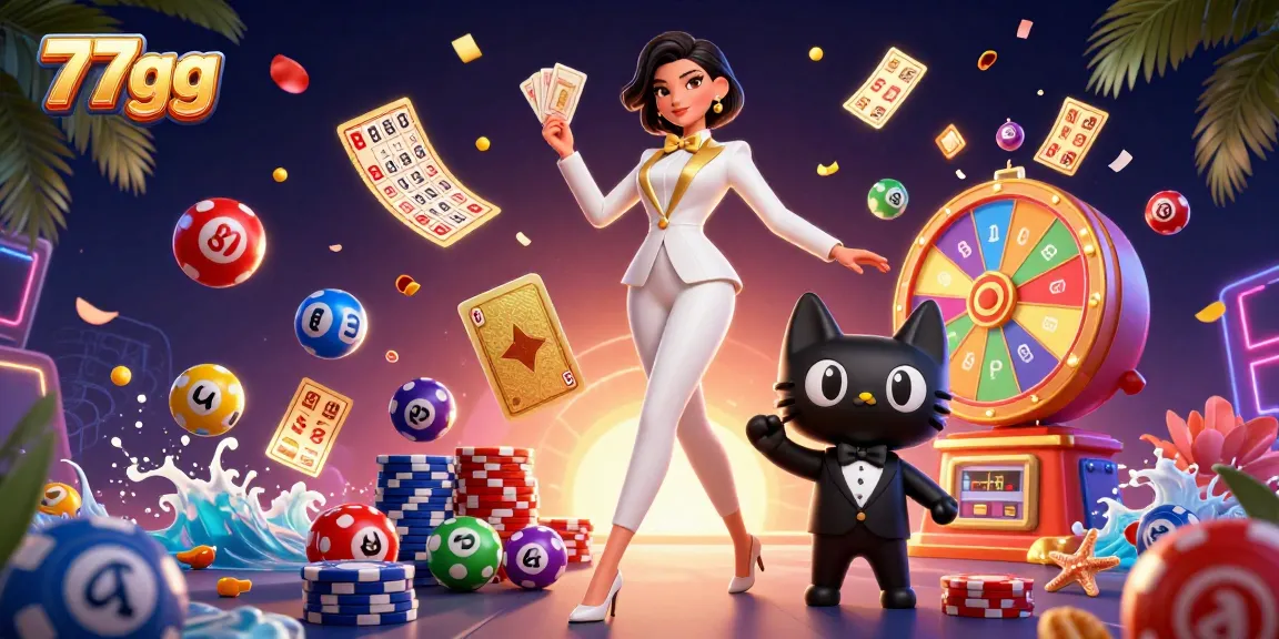 Experience thrilling wins with 77gg as glamorous characters play cards amidst vibrant casino elements.