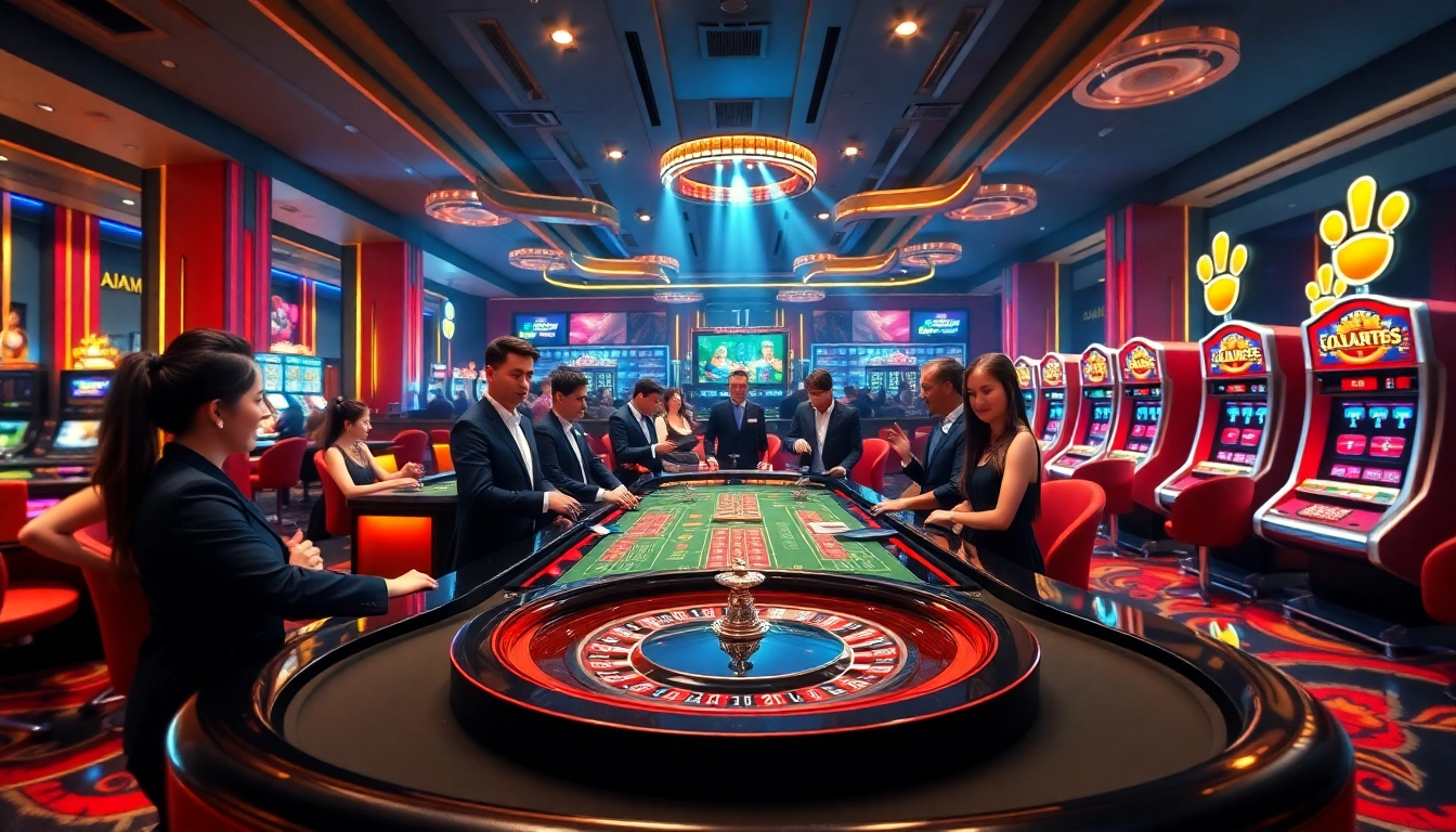 Players enjoying a thrilling game at the 7hh casino, featuring modern tables and vibrant atmosphere.