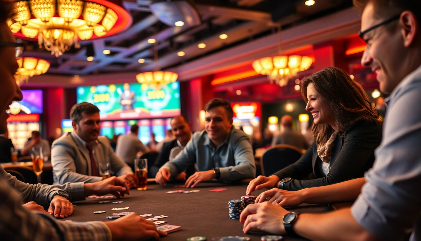 Main scene featuring dentoto players enjoying an exciting poker game in a vibrant casino atmosphere.