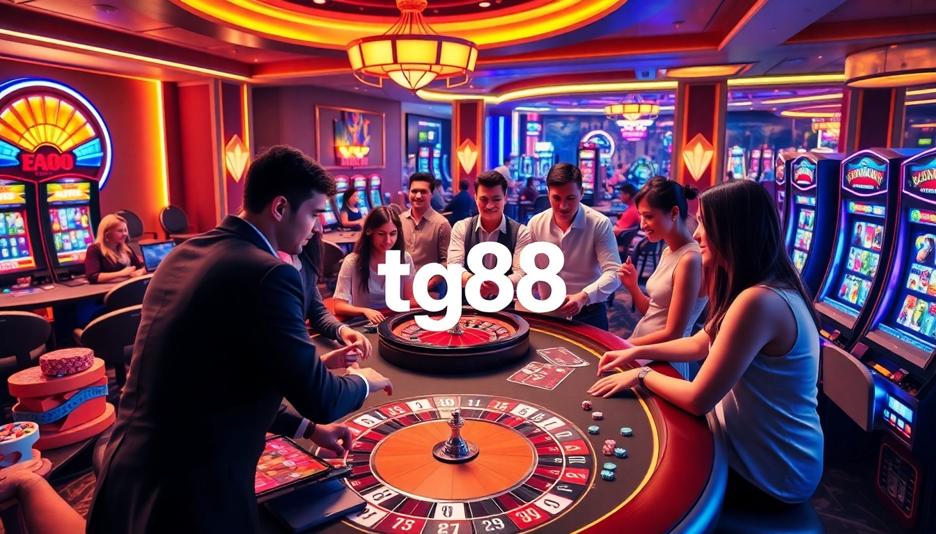 Engage in thrilling casino excitement at tg88 with poker chips and roulette wheel.