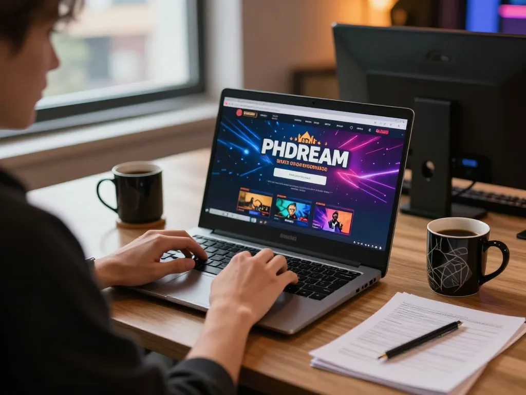 PHDREAM user engaging with online casino gameplay on laptop in a cozy home setup