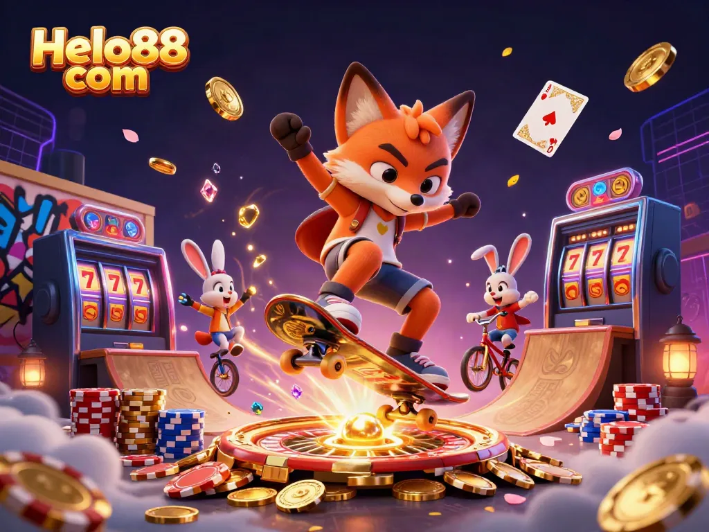 Experience thrilling gameplay at Helo88 com surrounded by shimmering casino-themed elements and engaging characters.