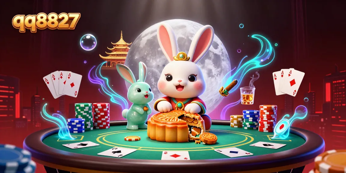 Experience the excitement of qq8827 with the moon rabbit in a vibrant, dynamic casino scene