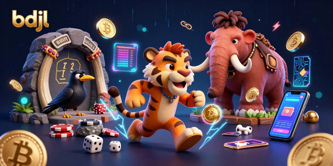 Experience the thrill of bdjl with the caveman and sabertooth duo in a neon-lit prehistoric casino.