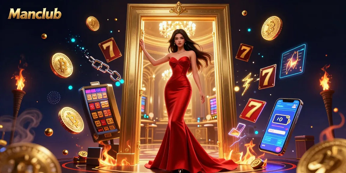 Win big at Manclub with an upscale casino experience featuring vibrant slot reels and immersive elements.