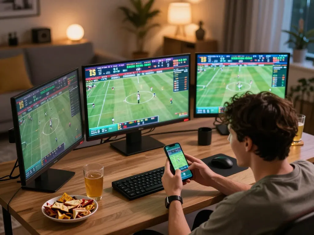 Kèo nhà cái hôm nay shown in dynamic sports betting scene, smartphone user engaged with live odds