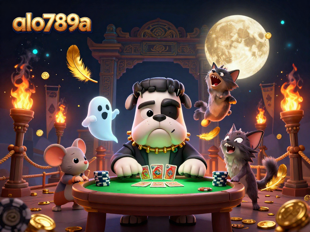 Experience the thrill of gaming at alo789a with vibrant characters playing cards amidst dynamic casino elements.