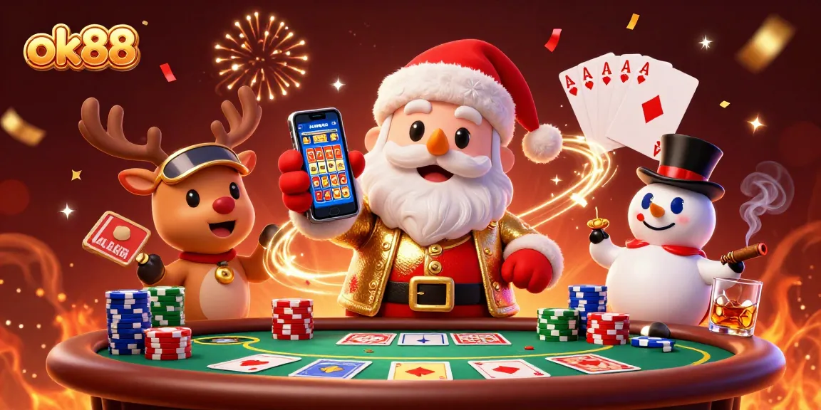 Experience big wins with ok88 as Santa and friends celebrate at a vibrant casino!