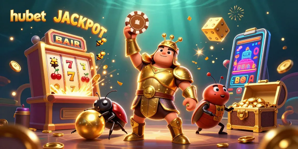 Experience jackpots and excitement with hubet’s vibrant casino illustration, featuring a golden-armored beetle and winning elements.