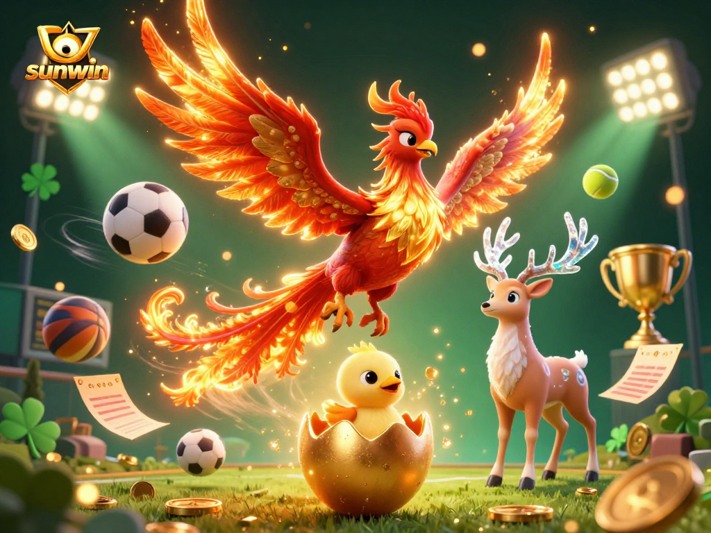 Engage with sunwin sports betting excitement, showcasing dynamic elements in a vivid 3D illustration.