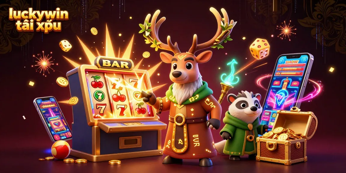 Experience the thrill at Luckywin tài xỉu with vibrant games showcased in a dynamic 3D illustration.