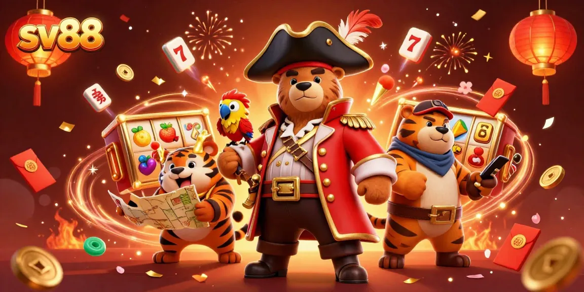 Experience the thrilling gameplay of sv88 as a pirate bear and friends spin fruit-filled slot reels.
