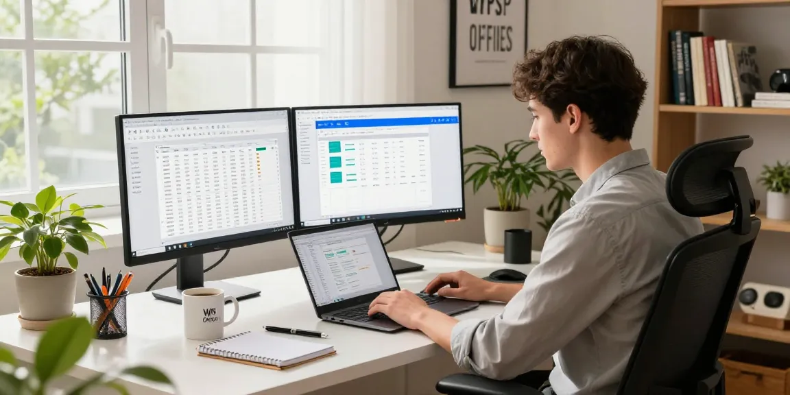 Download WPS Office on a sleek modern workspace with productive elements.
