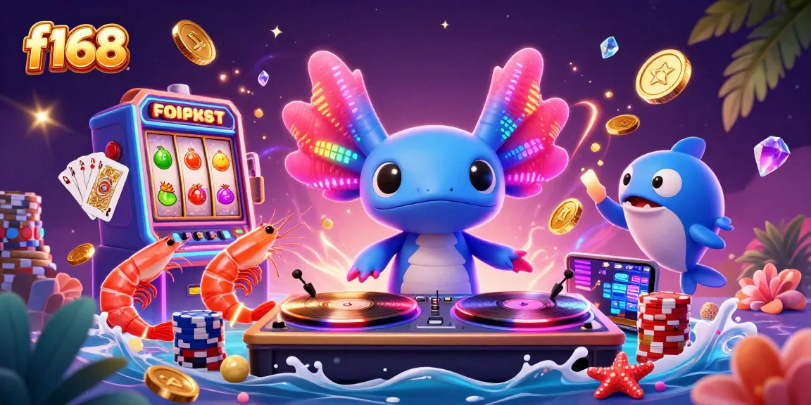 Experience the thrill of f168 with vibrant slot reels and colorful characters in a dynamic casino scene.