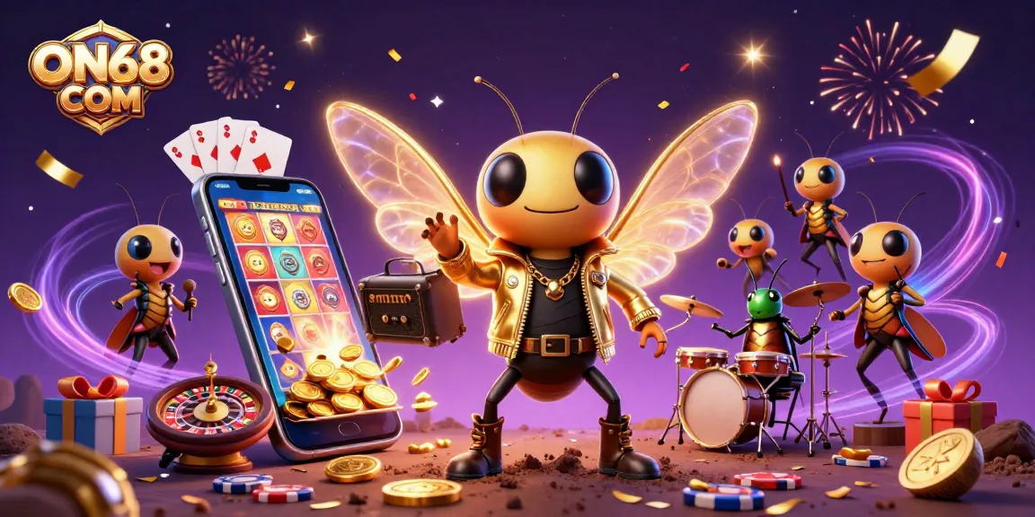 Experience the excitement at ON68 COM with vibrant casino elements and engaging characters.