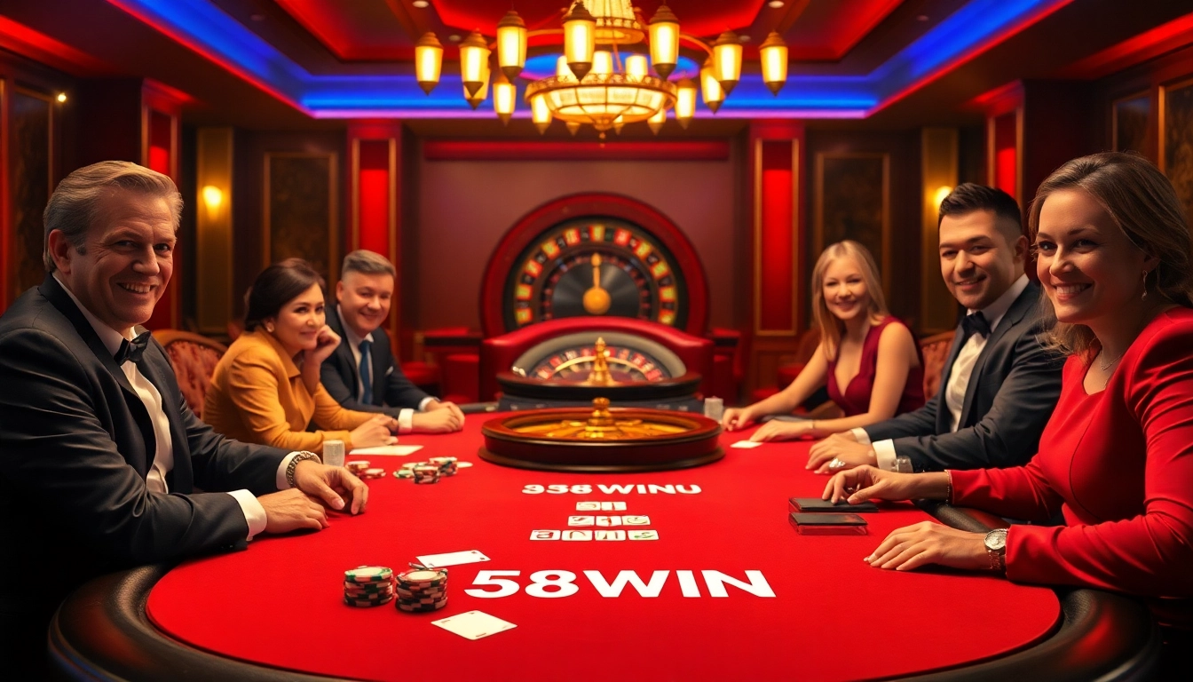 Experience the excitement of high-stakes poker at 58WIN casino with luxurious tables and engaging gameplay.