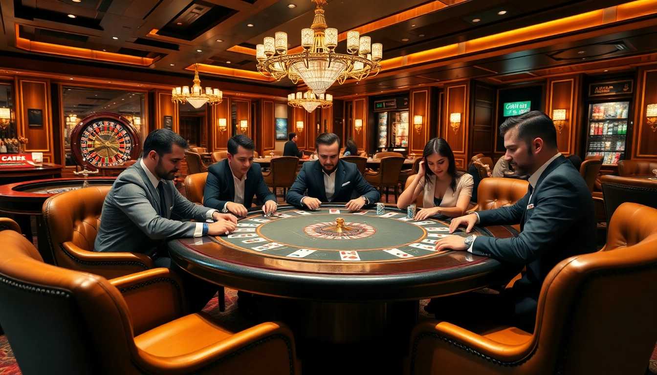 Engaged players enjoying an intense poker game at rik vip with luxurious casino ambiance.
