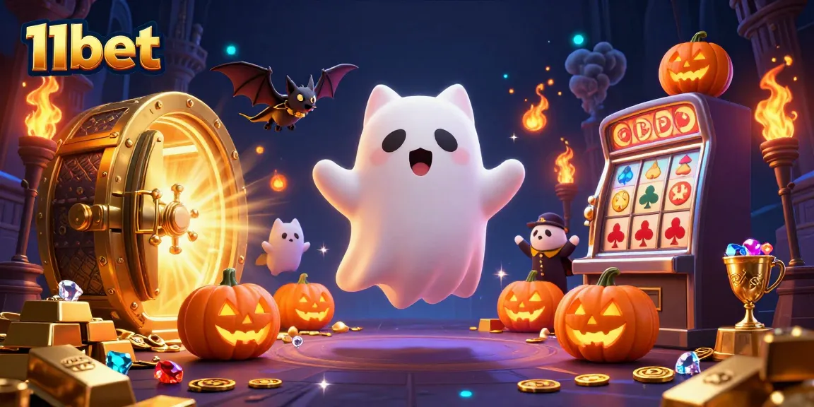 Engage in thrilling fun at 11bet’s haunted casino, featuring a ghost cat and vampire bat.