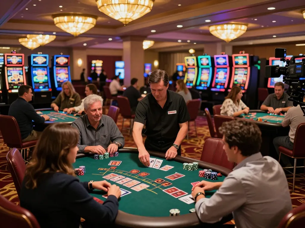 Players strategizing in a dynamic blackjack game at gk888 casino, lively atmosphere with cards and chips in focus