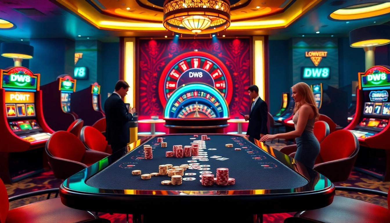 Experience thrilling gameplay at DW8's vibrant online casino with captivating slot machines and poker tables.