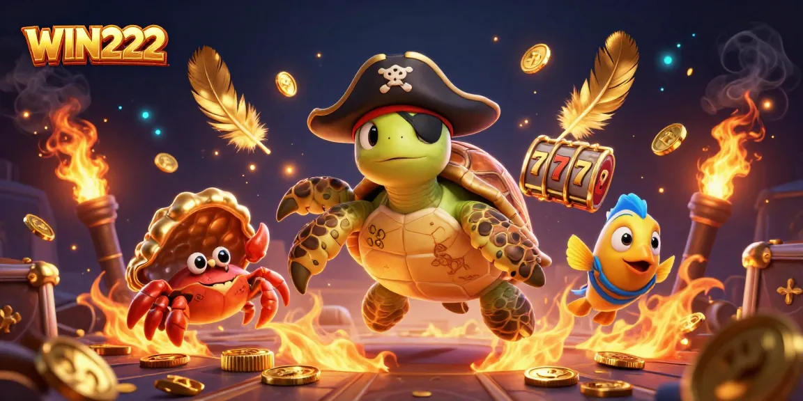 Win222's exciting casino experience illustrated through a dynamic scene of vibrant 3D characters and slot gaming elements.