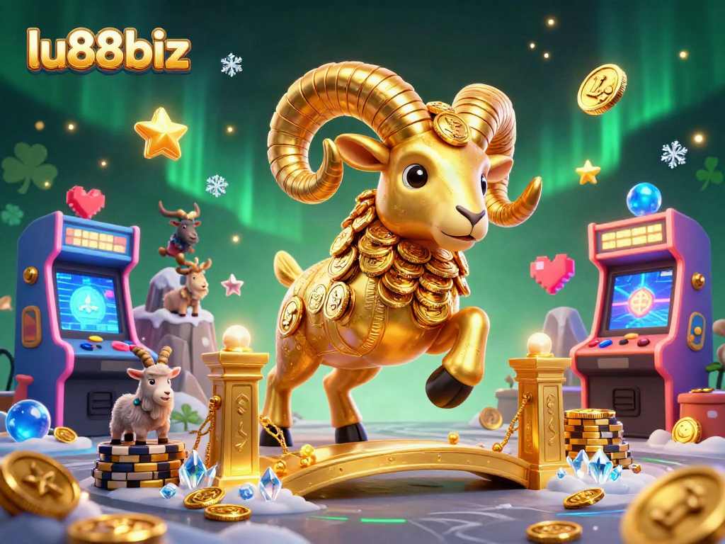 Experience thrilling gameplay at lu88biz with a vibrant 3D cartoon scene of a golden ram charging through a dynamic gaming environment.