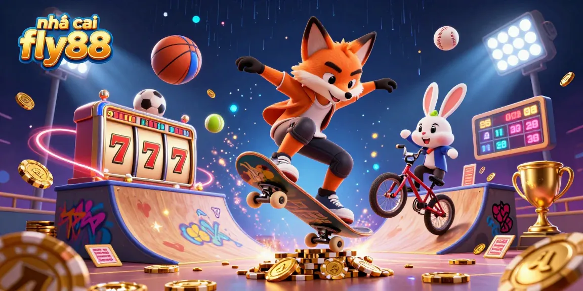 Engage in premium gaming at nhà cái fly88 with vibrant 3D illustrations showcasing dynamic casino elements.