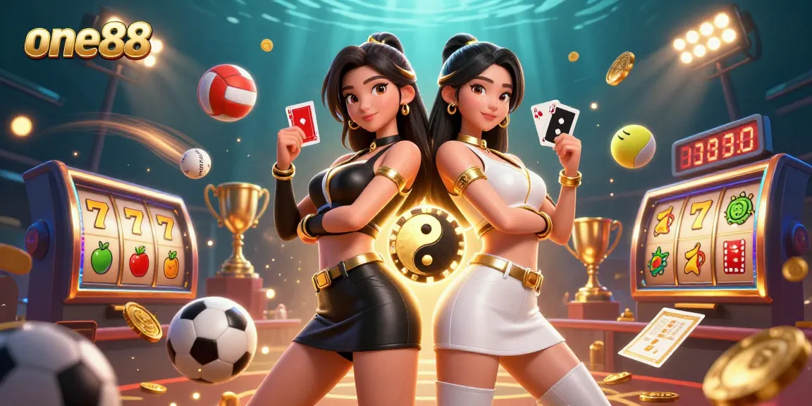 Engage with one88 casino’s winning strategies featuring twin Asian women playing cards.
